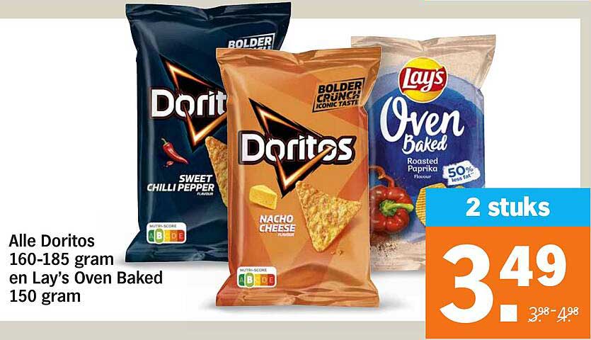 Alle Doritos 160-185 gram en Lay's Oven Baked 150 gram