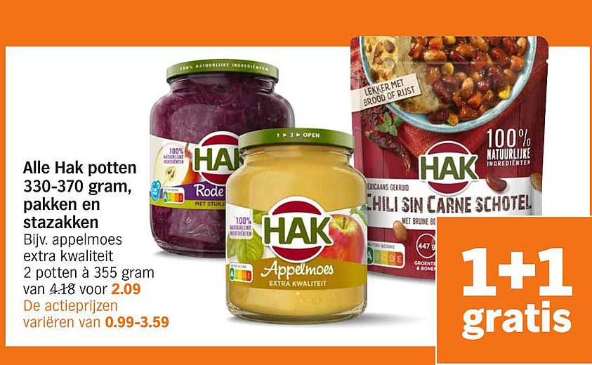 Alle Hak potten 330-370 gram, pakken en stazakjes