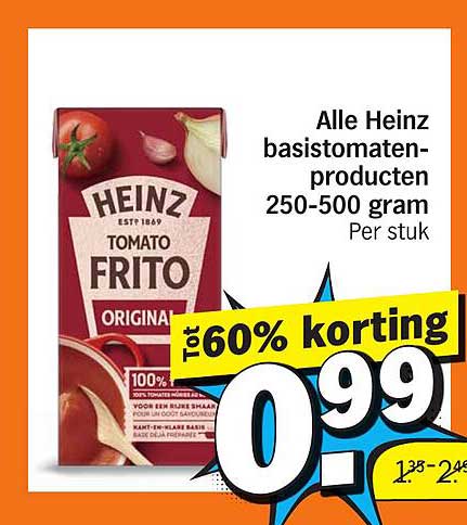 Alle Heinz basistomaten-producten 250-500 gram
