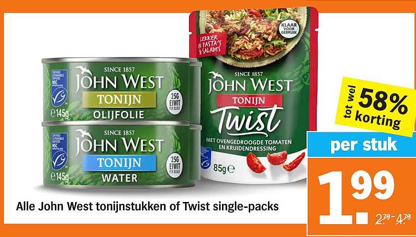 Alle John West tonijnstukken of Twist single-packs