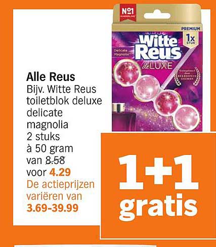 Alle Reus Bijv. Witte Reus toiletblok deluxe delicate magnolia 2 stuks à 50 gram van 8.58 voor 4.29