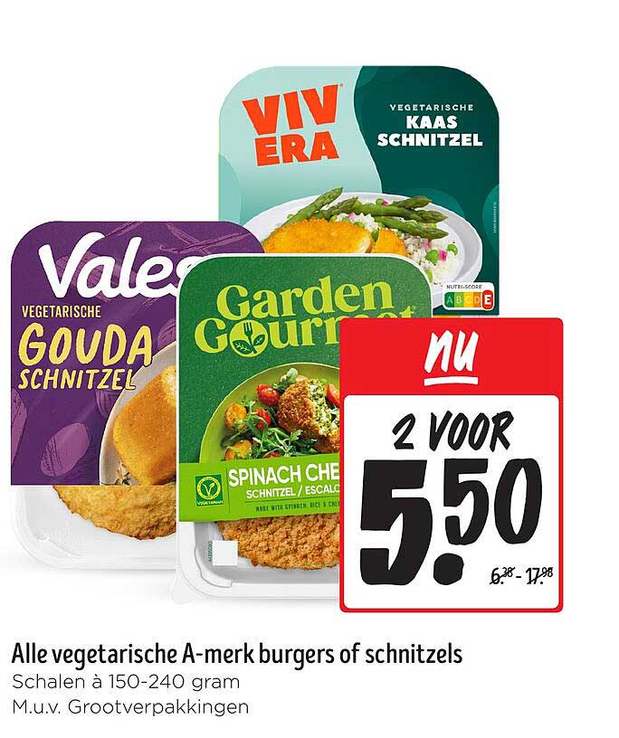 Alle vegetarische A-mark burgers of schnitzels