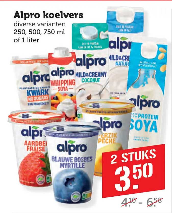 Alpro koelvers diverse varianten 250, 500, 750 ml of 1 liter
