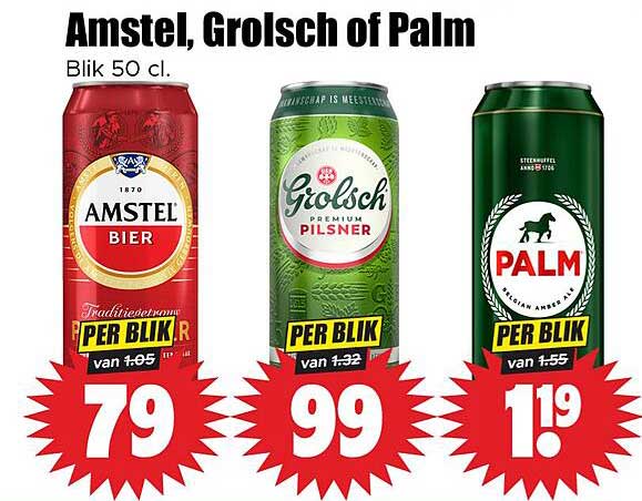 Amstel, Grolsch of Palm Blik 50 cl.