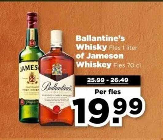 Ballantine's Whisky Fles 1 liter of Jameson Whiskey Fles 70 cl