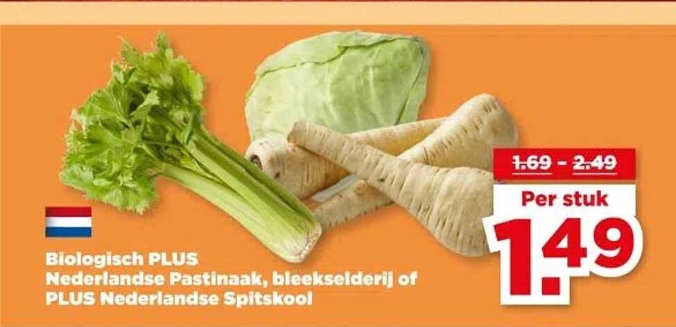 Biologisch PLUS Nederlandse Pastinaak, bleekselderij of PLUS Nederlandse Spitskool