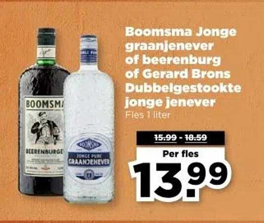 Boomsma Jonge graanjenever of beerenburg of Gerard Brons Dubbelgestookte jonge jenever
