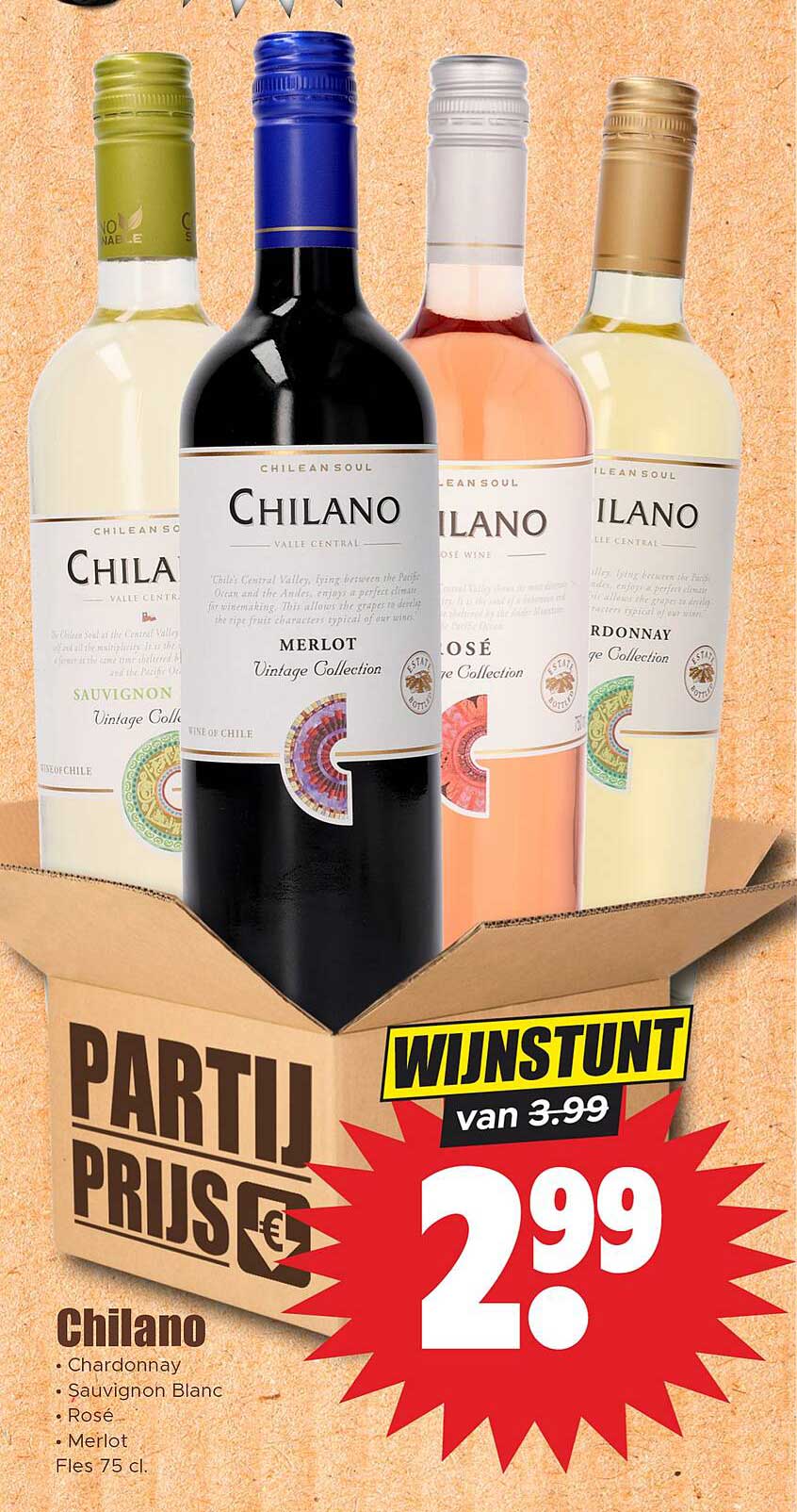 Chilano Wijnset: Chardonnay, Sauvignon Blanc, Rosé, Merlot - Fles 75 cl