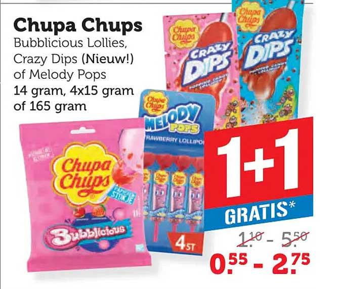 Chupa Chups Bubblicious Lollies, Crazy Dips (Nieuw!) of Melody Pops