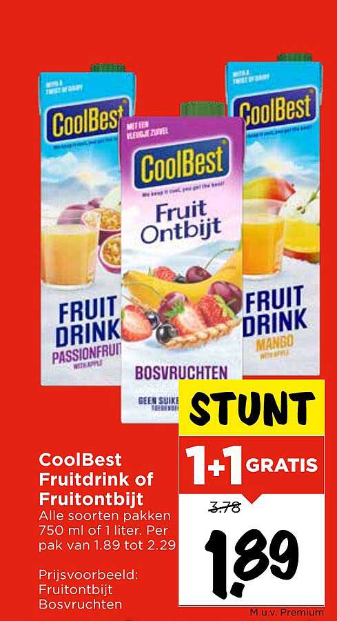 CoolBest Fruitdrink of Fruitontbijt 1 + 1 Gratis