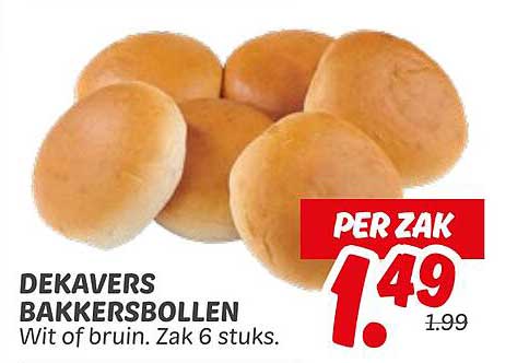 DEKAVERS BAKKERSBOLLEN - Wit of bruin. Zak 6 stuks.
