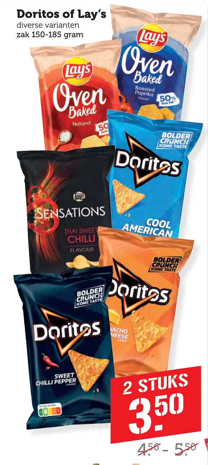 Doritos of Lay's diverse varianten zak 150-185 gram