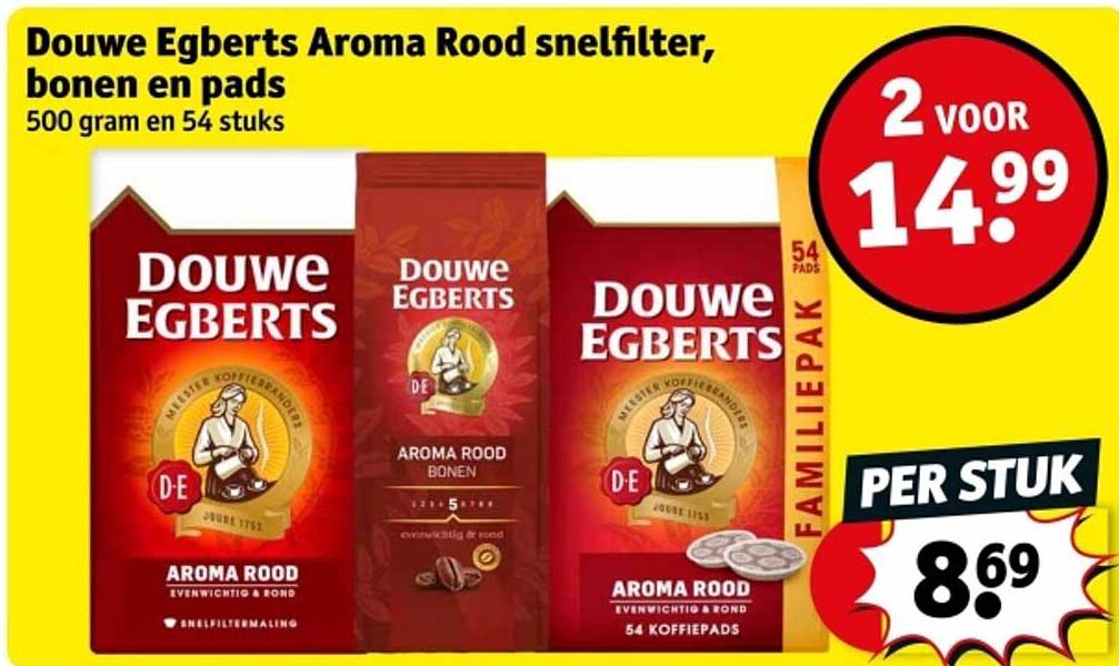 Douwe Egberts Aroma Rood snelfilter, bonen en pads