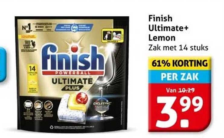 Finish Ultimate+ Lemon Zak met 14 stuks