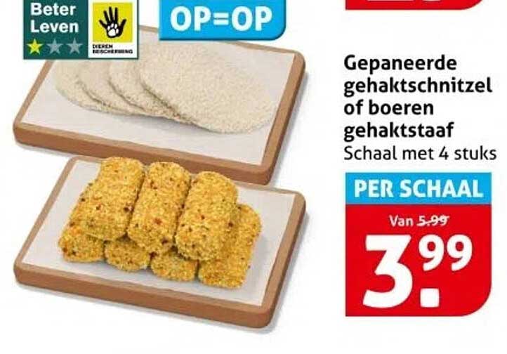 Gepaneerde gehakt schnitzel of boeren gehaktstaaf Schaal met 4 stuks