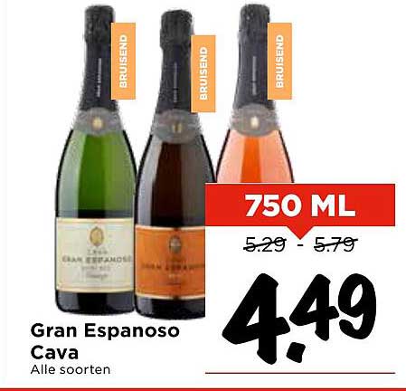 Gran Espanoso Cava, Alle soorten