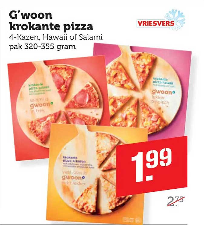 G'woon krokante pizza 4-Kazen, Hawaii of Salami pak 320-355 gram