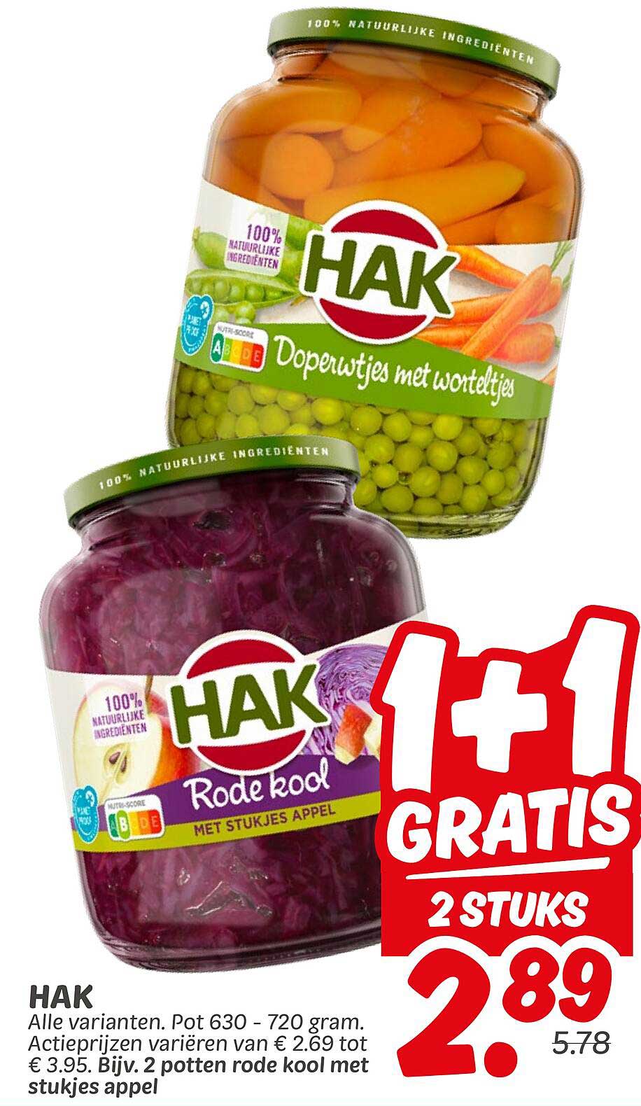 HAK 1+1 GRATIS: 2 potten rode kool met stukjes appel voor €2.89