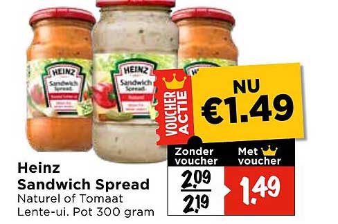 Heinz Sandwich Spread Naturel of Tomaat Lente-ui. Pot 300 gram