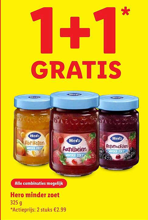Hero minder zoet 325 g - 1+1 GRATIS
