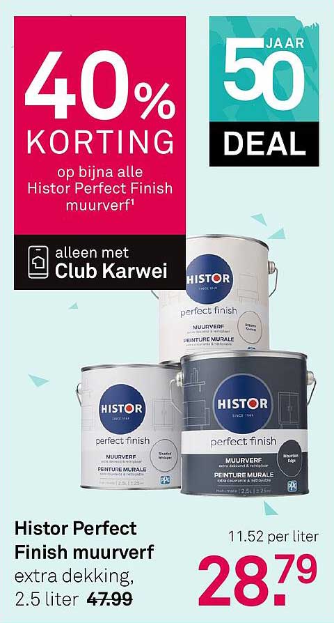 Histor Perfect Finish muurverf extra dekking, 2.5 liter