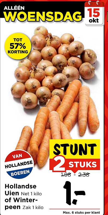 Hollandse Uien Net 1 kilo of Winterpeen Zak 1 kilo