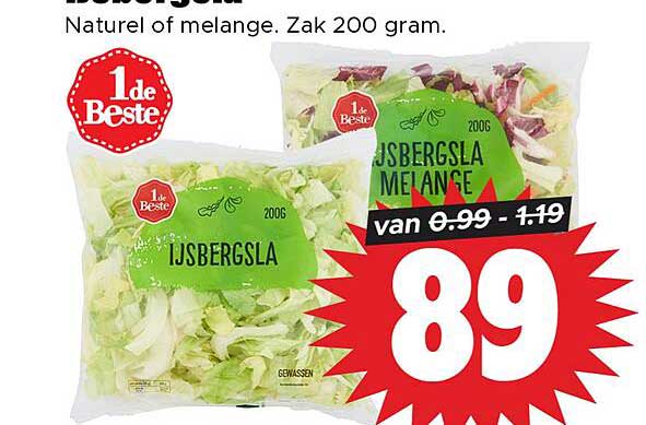 IJsbergsla natuur of melange. Zak 200 gram.