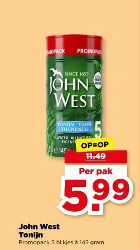 John West Tonijn Promopack 5 blikjes à 145 gram