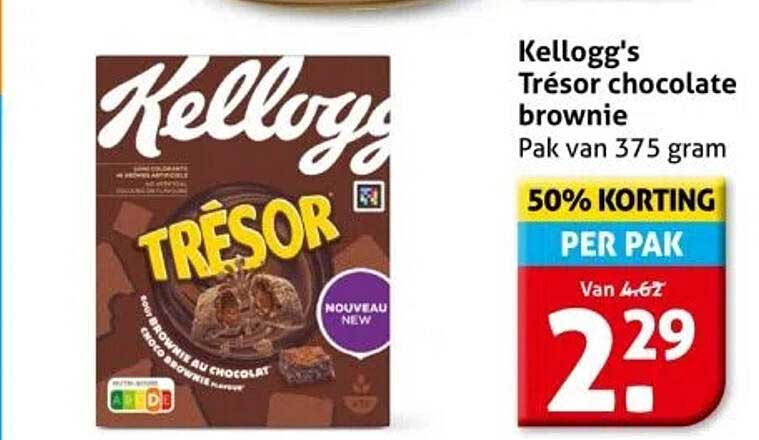 Kellogg's Trésor chocolate brownie Pak van 375 gram