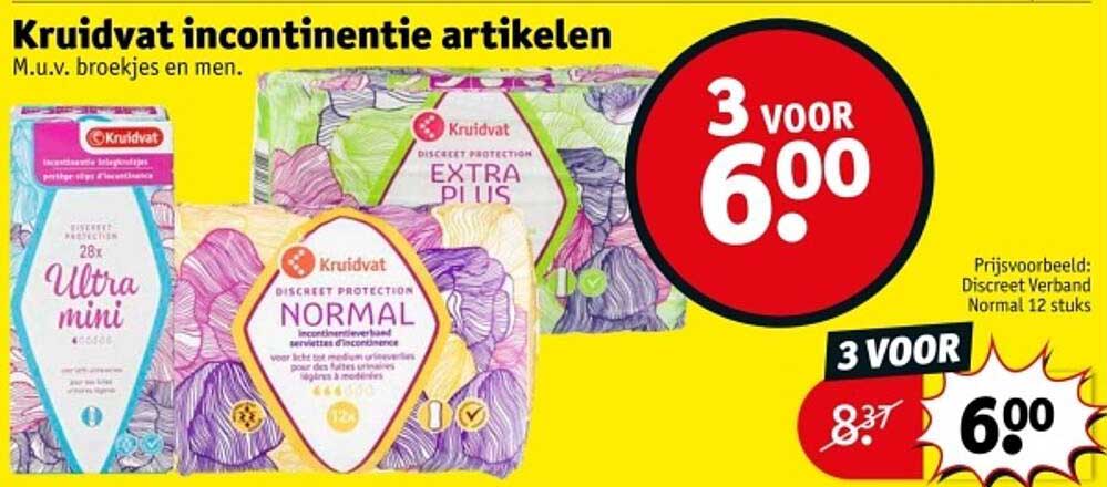 Kruidvat incontinentie artikelen M.u.v. broekjes en men.