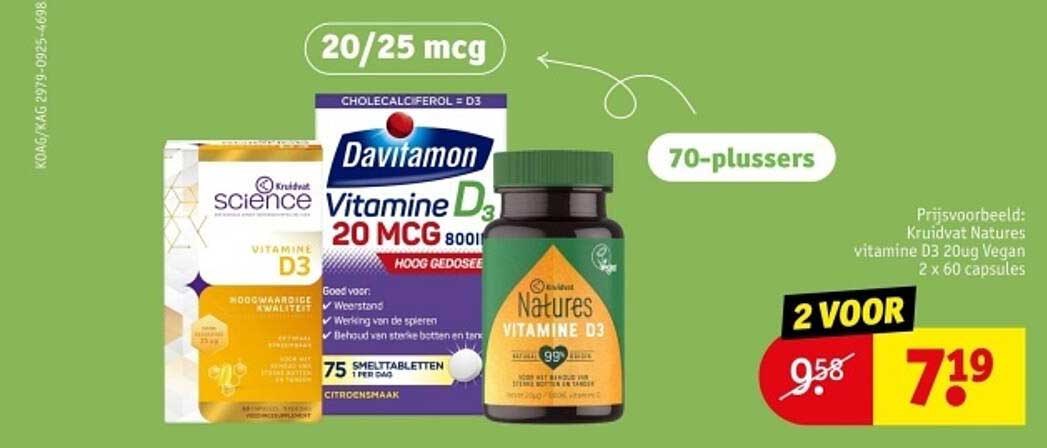 Kruidvat Natures vitamine D3 20ug Vegan 2 x 60 capsules