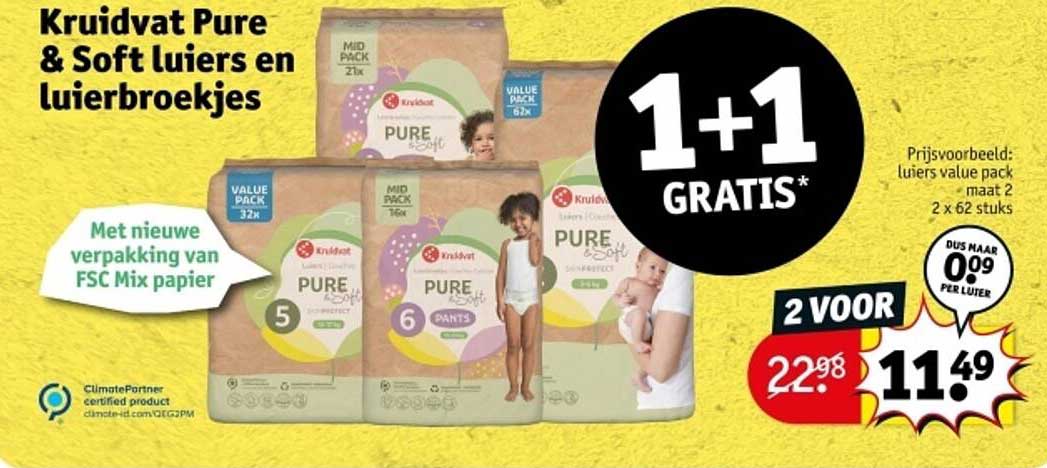 Kruidvat Pure & Soft luiers en luierbroekjes 1+1 GRATIS