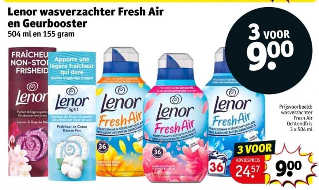 Lenor wasverzachter Fresh Air en Geurbooster 504 ml en 155 gram
