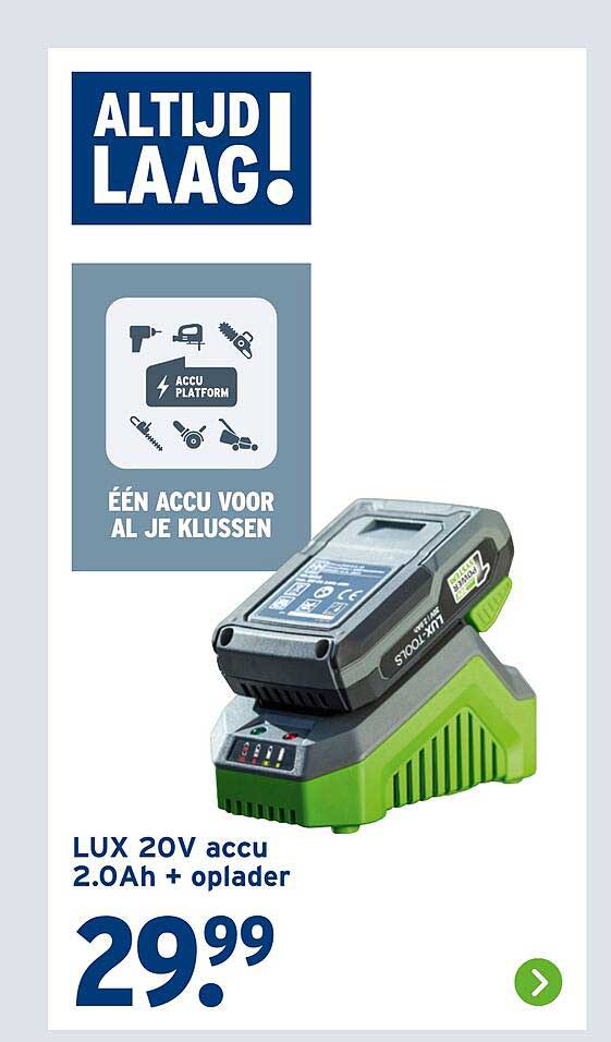 LUX 20V accu 2.0Ah + oplader