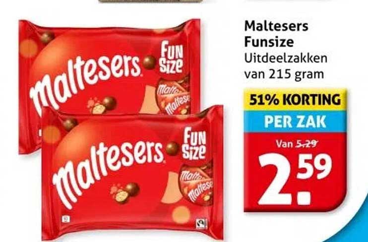 Maltesers Funsize Uitdeelzakken van 215 gram