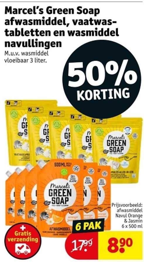 Marcel’s Green Soap afwasmiddel, vaatwastabletten en wasmiddel navullingen