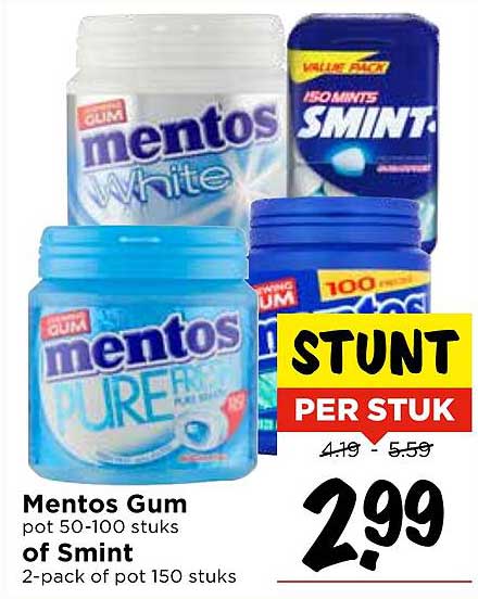 Mentos Gum pot 50-100 stuks of Smint 2-pack of pot 150 stuks