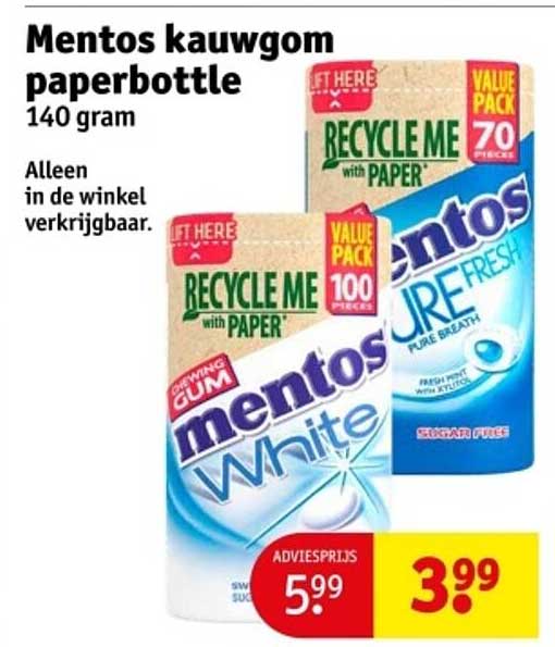Mentos kauwgom paperbottle 140 gram