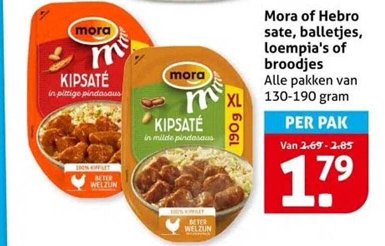 Mora of Hebro saté, balletjes, loempia's of broodjes