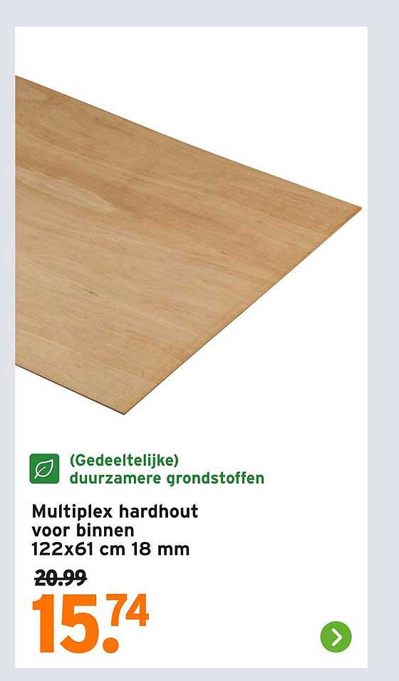 Multiplex hardhout voor binnen 122x61 cm 18 mm