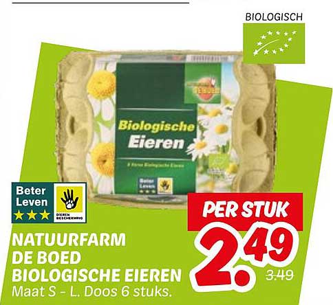 Natuurfarm de Boed Biologische Eieren Maat S - L. Doos 6 stuks.
