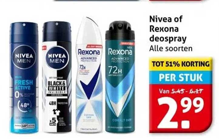 Nivea of Rexona deospray Alle soorten
