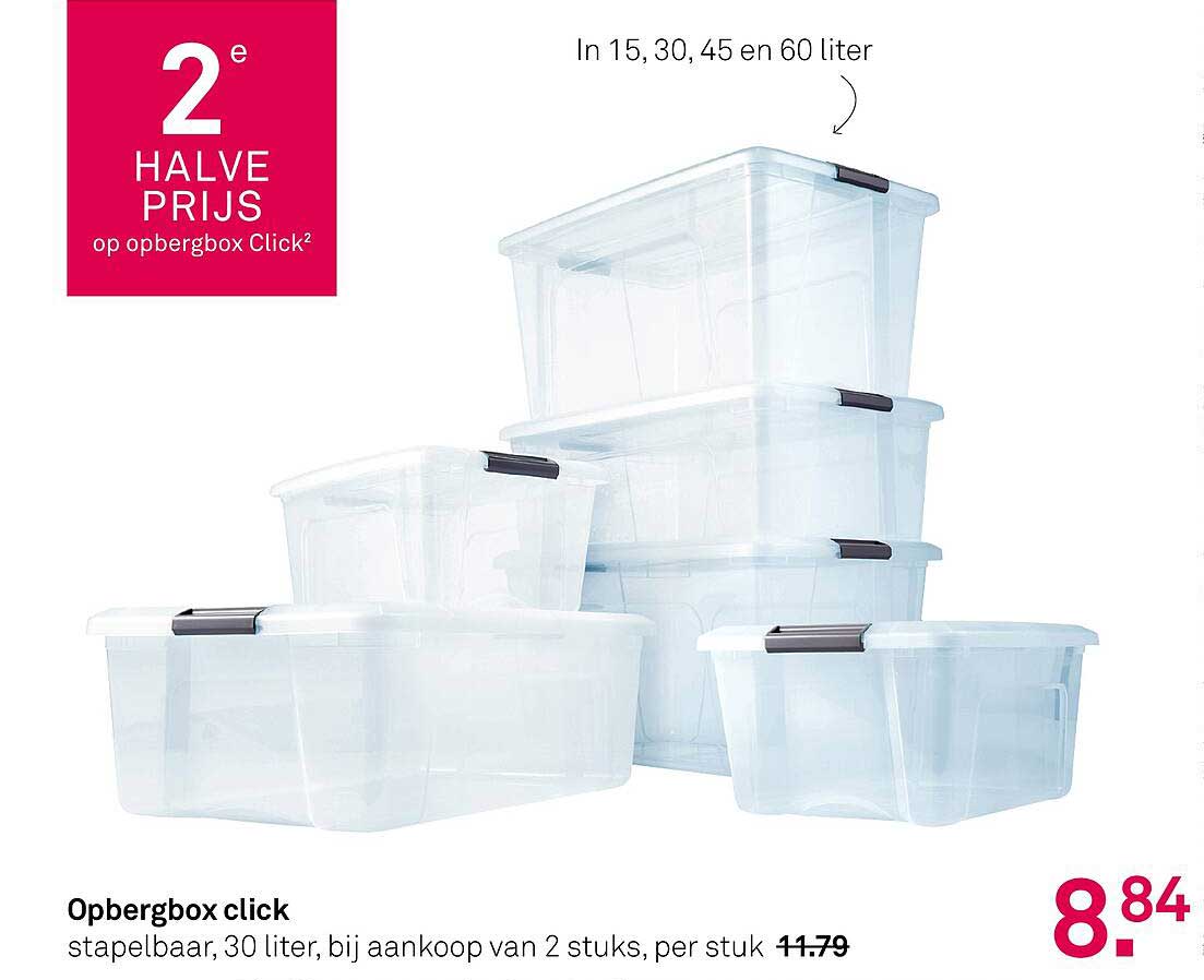 Opbergbox click stapelbaar, 30 liter, bij aankoop van 2 stuks, per stuk 11.79