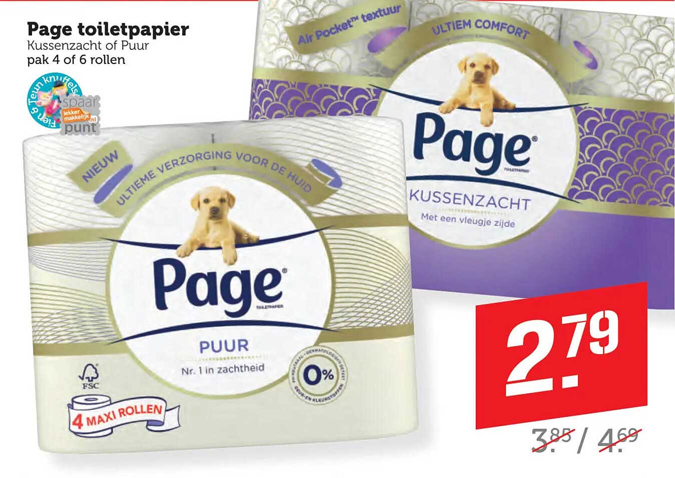 Page toiletpapier Kussenzacht of Puur pak 4 of 6 rollen