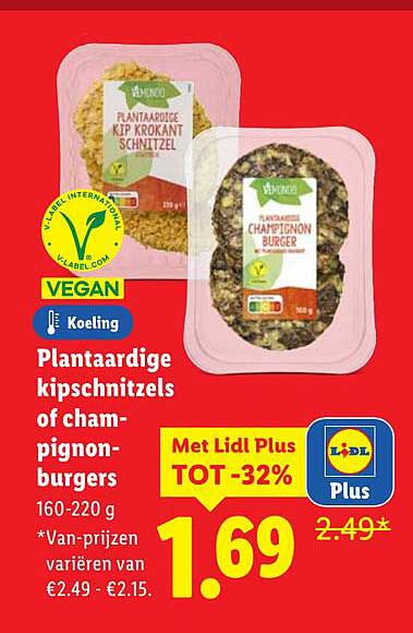 Plantaardige kipschnitzels of champignonburgers