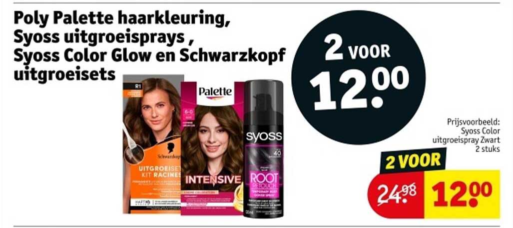 Poly Palette haarkleuringset, Syoss uitgroeisprays, Syoss Color Glow en Schwarzkopf uitgroeiset