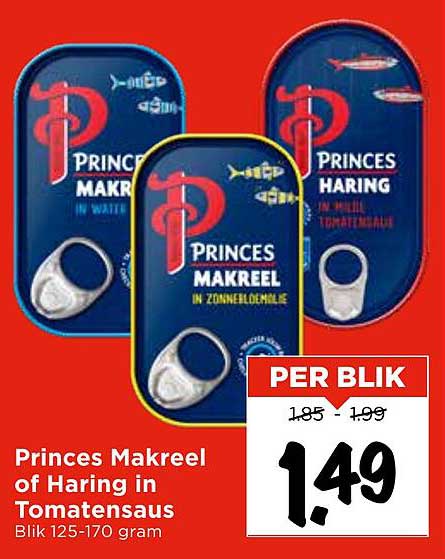 Princes Makreel of Haring in Tomatensaus Blik 125-170 gram