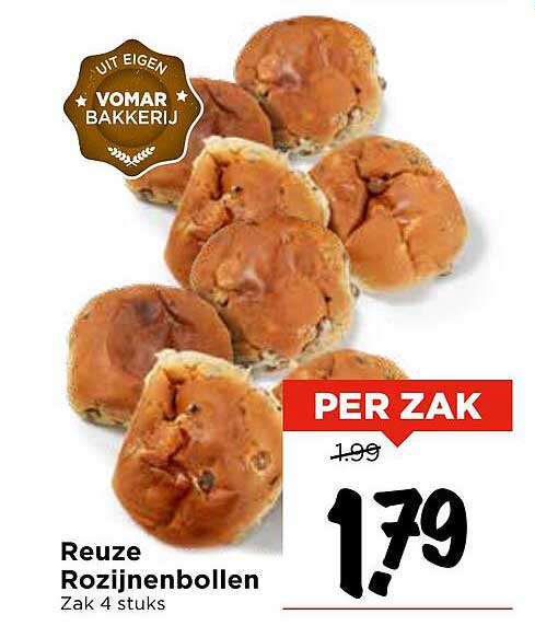 Reuze Rozijnenbollen Zak 4 stuks