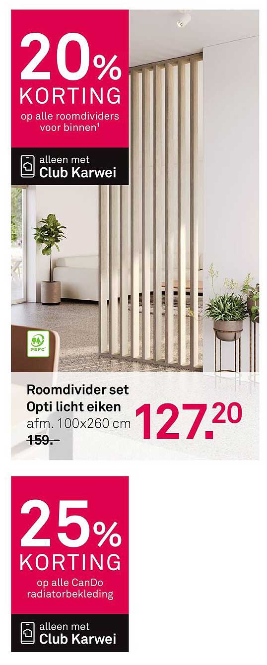 Roomdivider set Opti licht eiken afm. 100x260 cm