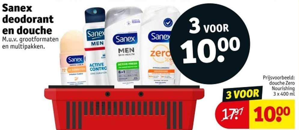 Sanex deodorant en douche 3 VOOR 10,00